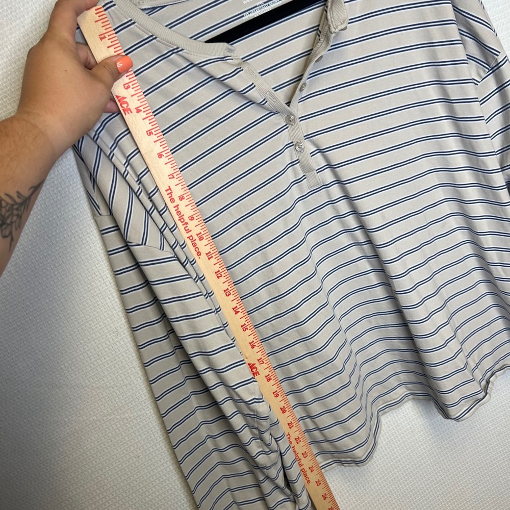 Haven Well Within Striped Henley Top XXL Beige Blue Organic Cotton Long Sleeve - Picture 5 of 6